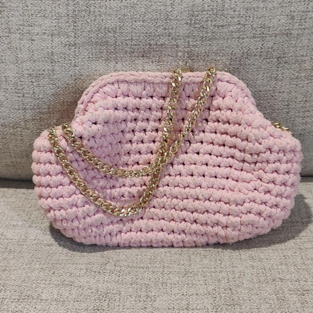 Martin Levin Handmade Crochet Woven Pink Bag w/Gold Hardware